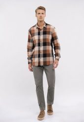 Spodnie chinosy, Regular Fit, R-PARKS. Szare spodnie materiałowe męskie Volcano, z aplikacjami, z materiału, klasyczne. Za 179.99 zł.