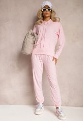 Jasnoróżowy Klasyczny Komplet Dresowy z Bluzą Kangurką i Spodniami Typu Jogger Salevia. Czerwone bluzy bez kaptura damskie Renee, m, z dresówki. Za 74.99 zł.