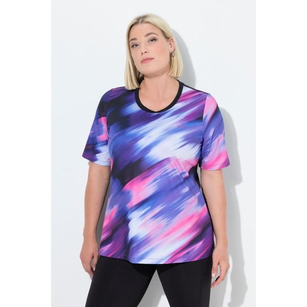 Damskie T-Shirt wycięcie na plecach okrągły dekolt rękaw 1/2. Niebieskie t-shirty damskie Ulla Popken, plus size, bez wzorów, z elastanu, bez kołnierzyka. W wyprzedaży za 159.99 zł.