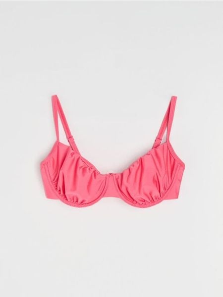 Góra od bikini z marszczeniem - różowy. Czerwone bikini damskie Sinsay, bez wzorów. Za 29.99 zł.
