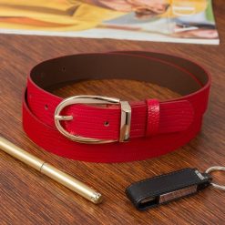 Pasek skórzany BELTIMORE r.105-120 cm D93 czerwony. Czerwone paski damskie bez wzorów. Za 41.99 zł.