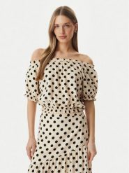 Morgan Bluzka 261-OVITA Beżowy Regular Fit. Brązowe bluzki damskie Morgan, bez wzorów, z wiskozy, bez kołnierzyka, bez ramiączek. Za 229.99 zł.