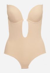Beżowe Body Modelujące z Odkrytymi Plecami i Usztywniany Miseczkami Pinneliae. Brązowe body damskie Born2be, bez wzorów. Za 69.99 zł.