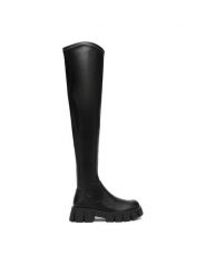 DeeZee Kozaki 60017-2 Czarny. Czarne kozaki damskie DeeZee, z materiału, bez obcasa, na płaskiej podeszwie. Za 249.99 zł.