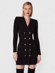 Elisabetta Franchi Sukienka dzianinowa AM-39S-26E2-V500 Czarny Slim Fit. Czarne sukienki damskie Elisabetta Franchi, s, bez wzorów, z dzianiny, bez kołnierzyka, bez ramiączek. Za 1,729.00 zł.