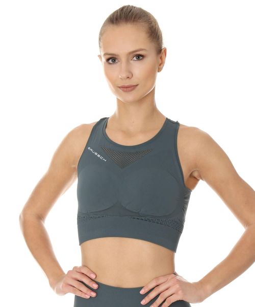 Crop top Brubeck GYM. Zielone topy sportowe damskie Brubeck, xl, bez wzorów, z dzianiny, bez ramiączek. Za 108.49 zł.