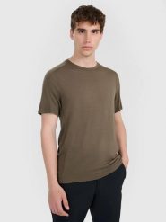 T-SHIRT TREKKINGOWY MĘSKI 4F Z WEŁNY MERINO TFTSM1526. Zielone t-shirty męskie 4f, m, bez wzorów, z bawełny, bez kołnierzyka. Za 149.61 zł.