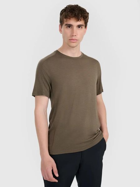 T-SHIRT TREKKINGOWY MĘSKI 4F Z WEŁNY MERINO TFTSM1526. Zielone t-shirty męskie 4f, m, bez wzorów, z bawełny, bez kołnierzyka. Za 149.61 zł.