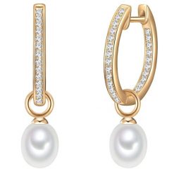 Valero Pearls Srebrne kolczyki kreole srebro wysokiej próby Cyrkonia Perła hodowlana słodkowodna żółte złoto Kolczyki koła 1 ct Damski. Szare kolczyki damskie Valero Pearls, z cyrkonią, pozłacane. Za 269.99 zł.