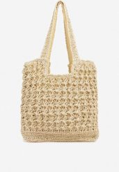 Beżowa Torebka Plażowa Typu Shopper w Stylu Boho Galira. Brązowe shopper bag damskie Born2be, bez wzorów, bez dodatków. Za 119.99 zł.