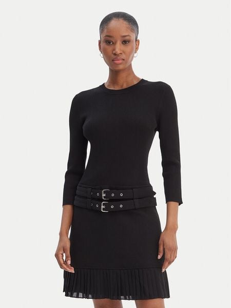 Morgan Sukienka dzianinowa 261-RANOS Czarny Slim Fit. Czarne sukienki damskie Morgan, bez wzorów, z dzianiny, bez kołnierzyka, bez ramiączek. Za 429.99 zł.