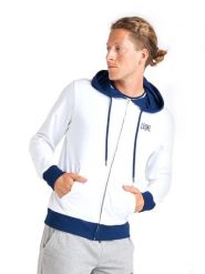 Bluza z bawełna z kaptur na siłownia na czas wolny. Białe bluzy sportowe męskie LEONE 1947 APPAREL, bez wzorów, z bawełny, bez kołnierzyka, bez ramiączek. Za 168.36 zł.