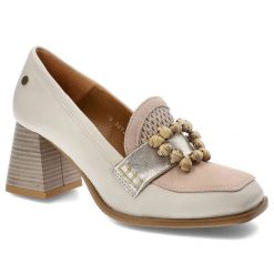 Beżowe Półbuty Maciejka Damskie Eleganckie Obuwie. Brązowe półbuty damskie Maciejka, z aplikacjami, ze skóry, eleganckie, bez obcasa. Za 389.00 zł.