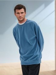 Bluza - niebieski. Niebieskie bluzy bez kaptura męskie Sinsay, l, z materiału. W wyprzedaży za 19.99 zł.