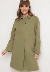 Zielony Płaszcz Jednorzędowy z Kołnierzykiem Ronisse. Zielone płaszcze damskie Born2be, l, bez wzorów, z jeansu, eleganckie. Za 169.99 zł.