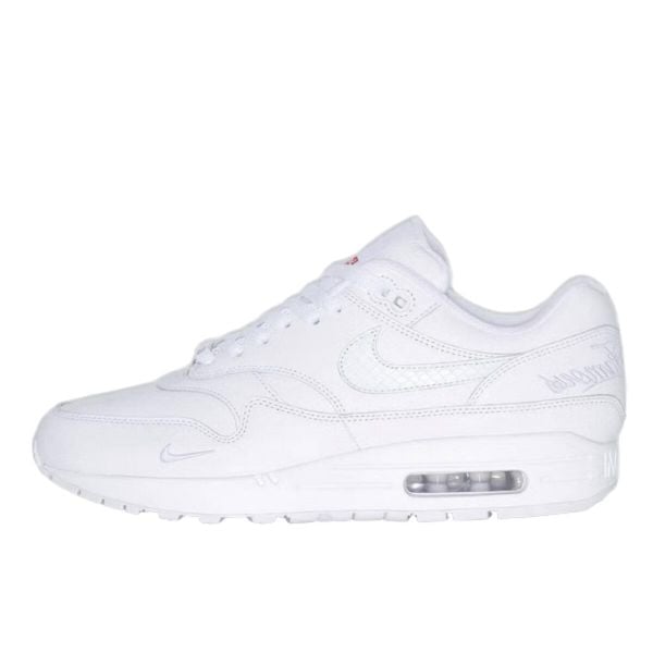 Buty do chodzenia dla dorosłych Air Max 1 '87 SP Supreme Triple White. Białe buty wizytowe męskie Nike, z materiału, bez zapięcia. Za 2,246.61 zł.