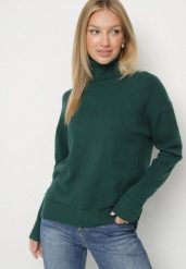 Zielony Golf z Domieszką Kaszmiru Ozdobiony Przeszyciami Avonella. Zielone golfy damskie Born2be, z aplikacjami, z kaszmiru, bez ramiączek. Za 109.99 zł.