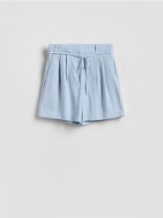 Szorty z wiskozą - jasnoniebieski. Niebieskie szorty damskie Reserved, bez wzorów, z tkaniny. Za 119.99 zł.