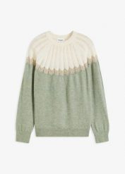 Sweter ażurowy. Niebieskie swetry klasyczne damskie bonprix, bez kołnierzyka. Za 109.99 zł.