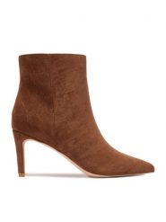 JENNY Botki CEO-R25AW09002-B Brązowy. Brązowe botki damskie Jenny, z materiału, bez obcasa, na szpilce, bez zapięcia. Za 159.99 zł.