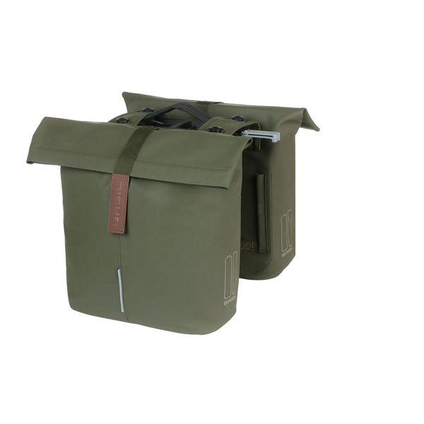 Torba z podwójną sakwą „City Double Pannier Bag MIK 2.0”, zielony mech. Zielone shopper bag damskie BASIL, bez wzorów, duże, bez dodatków. Za 436.35 zł.