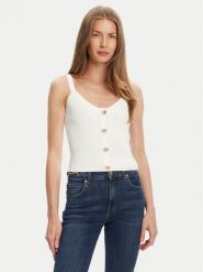 Guess Top W5YR10 Z0130 Biały Regular Fit. Białe topy damskie Guess, xs, z aplikacjami, z syntetyku, bez ramiączek. Za 219.99 zł.