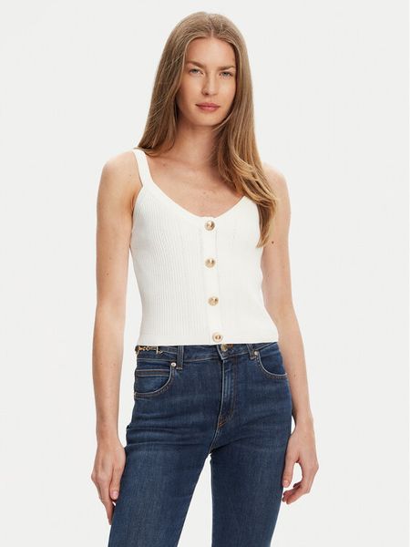 Guess Top W5YR10 Z0130 Biały Regular Fit. Białe topy damskie Guess, xs, z aplikacjami, z syntetyku, bez ramiączek. Za 219.99 zł.