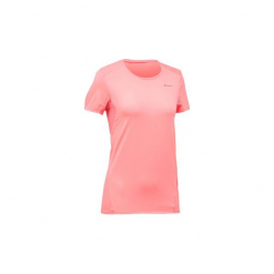 Koszulka turystyczna z krótkim rękawem MH100 damska. Czerwone t-shirty damskie QUECHUA, l, bez wzorów, z elastanu, bez kołnierzyka. Za 19.99 zł.