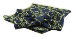 Męska Mucha z Poszetką w Zestawie - Alties - Granatowa, Jasnozielony Wzór. Niebieskie krawaty i muchy męskie Alties, bez wzorów, eleganckie. Za 54.00 zł.