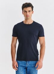PAKO LORENTE – Granatowy t-shirt męski. Niebieskie t-shirty męskie Pako Lorente, m, bez wzorów, z bawełny, bez kołnierzyka. Za 119.99 zł.