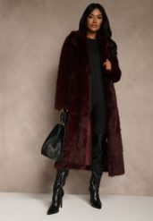 Bordowy Płaszcz Futerko o Jednorzędowym Fasonie Cataris. Czerwone płaszcze damskie Renee, l, bez wzorów, z futra, eleganckie. Za 289.99 zł.
