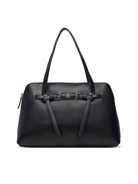 Tommy Hilfiger Torebka Th Buckle Tote AW0AW19032 Czarny. Czarne torebki klasyczne damskie Tommy Hilfiger, bez wzorów, ze skóry, bez dodatków. Za 649.99 zł.