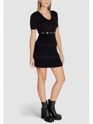 Morgan Sukienka dzianinowa 242-RMEY Czarny Slim Fit. Czarne sukienki damskie Morgan, xs, bez wzorów, z dzianiny, bez kołnierzyka, bez ramiączek. Za 279.99 zł.