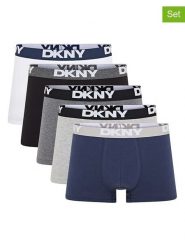DKNY Bokserki (5 par) w kolorze czarno-szaro-białym rozmiar: S. Białe bokserki męskie DKNY, bez wzorów. Za 85.95 zł.