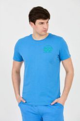 LA MARTINA Błękitny t-shirt z dużym logo. Niebieskie t-shirty męskie La Martina, m, bez wzorów, bez kołnierzyka. W wyprzedaży za 239.99 zł.