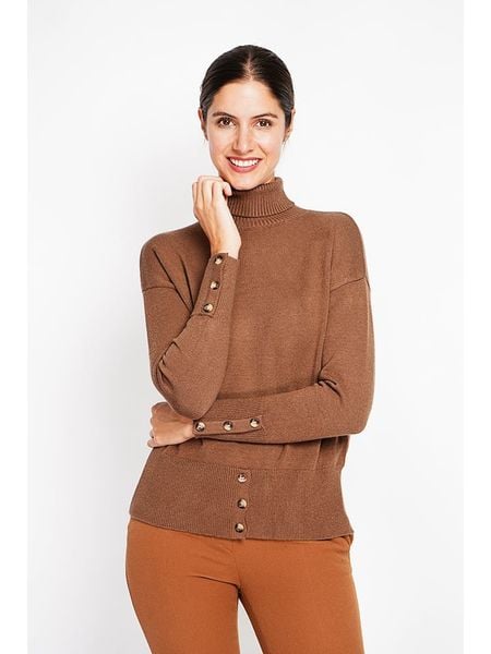 ASSUILI Golf w kolorze jasnobrązowym rozmiar: 40. Brązowe golfy damskie Assuili, bez wzorów, bez ramiączek. Za 104.99 zł.