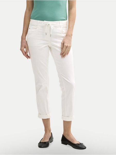 Tom Tailor Spodnie materiałowe 1040963 Biały Tapered Fit. Białe spodnie materiałowe damskie Tom Tailor, bez wzorów, z bawełny. Za 179.99 zł.