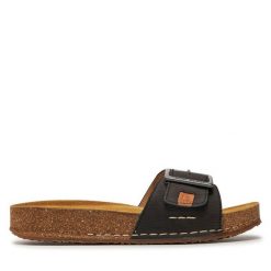 Klapki Josef Seibel. Czarne klapki damskie Josef Seibel, bez wzorów, bez obcasa. Za 279.99 zł.