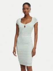 Guess Sukienka dzianinowa W6GK21 Z0603 Zielony jasny Regular Fit. Zielone sukienki damskie Guess, xs, z aplikacjami, z dzianiny, bez kołnierzyka, bez ramiączek. Za 614.99 zł.