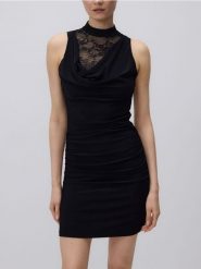 Sukienka mini z koronką - czarny. Czarne sukienki damskie Reserved, l, bez wzorów, z dzianiny, bez kołnierzyka, bez ramiączek, mini, dopasowane. Za 139.99 zł.