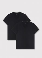 PAKO LORENTE – T-shirt v-neck w czarnym kolorze, dwupak. Czarne t-shirty męskie Pako Lorente, xxl, bez wzorów, z bawełny, bez kołnierzyka. Za 99.99 zł.