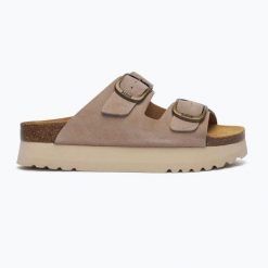 Klapki damskie Scholl Lucie Suede. Brązowe klapki damskie Scholl, bez wzorów, z materiału, bez obcasa. Za 309.99 zł.