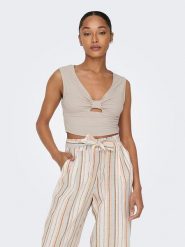 ONLY Top w kolorze beżowym rozmiar: XL. Brązowe topy damskie Only, xl, bez wzorów, bez kołnierzyka. Za 39.49 zł.