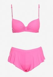 Różowe Bikini Góra z Regulowanymi Ramiączkami Ozdobionymi Cyrkoniami z Elastycznym Dołem w Zestawie Spodenki Kąpielowe z Gumką w Pasie Quilalia. Czerwone bikini damskie Born2be, z aplikacjami. Za 99.99 zł.