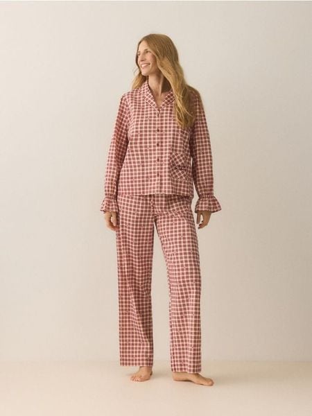 Dwuczęściowa piżama w kratkę - czerwony. Czerwone piżamy damskie Reserved, l, bez wzorów, z bawełny, bez ramiączek. Za 159.99 zł.