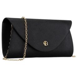 Brokatowa kopertówka damska wykonana z tkaniny syntetycznej w czarnym kolorze Rovicky R-XS029-2. Czarne torebki wieczorowe ROVICKY, bez wzorów, z syntetyku, bez kołnierzyka, bez ramiączek. Za 45.00 zł.