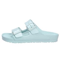 Klapki damskie Birkenstock Arizona Eva. Zielone klapki damskie Birkenstock, bez wzorów, z materiału, bez obcasa. Za 343.00 zł.