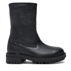 Botki Calvin Klein. Czarne botki damskie CALVIN KLEIN, bez obcasa, na płaskiej podeszwie, bez zapięcia. Za 469.99 zł.