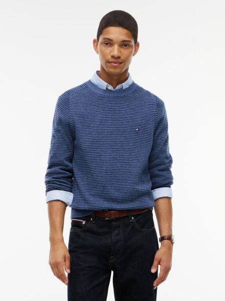 Tommy Hilfiger wełniany sweter Mężczyźni Wełna niebieski, M. Niebieskie swetry męskie Tommy Hilfiger, m, bez wzorów, z dzianiny, bez kołnierzyka. Za 479.95 zł.