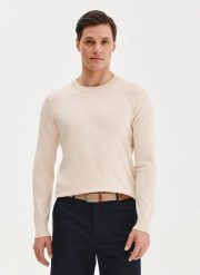 PAKO LORENTE – Beżowy sweter męski o-neck. Brązowe swetry męskie Pako Lorente, na wiosnę, m, bez wzorów, z poliamidu, bez kołnierzyka. Za 169.99 zł.